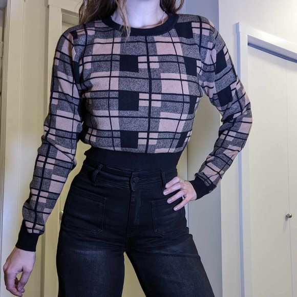 {Primark} Checkered Printed Cropped Sweater, Vintage Retro Vibes - Picture 1 of 8